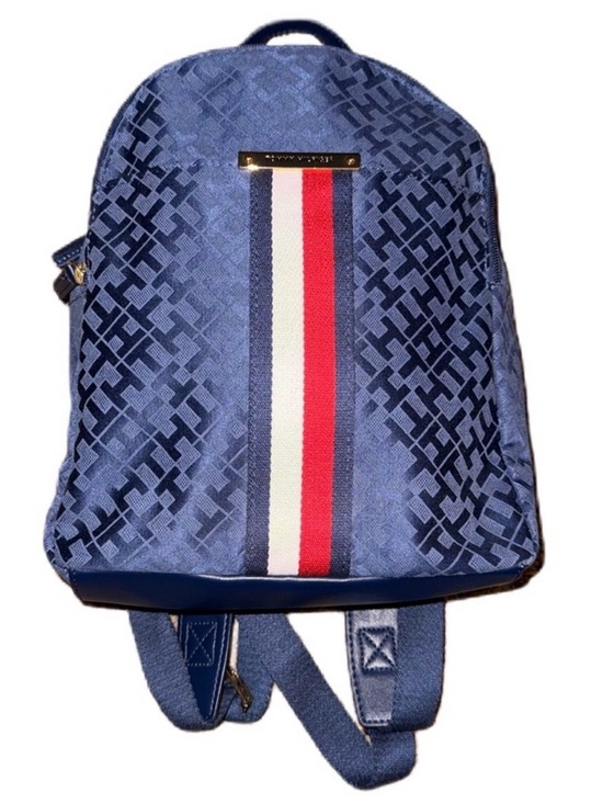 Tommy Hilfiger Handbags - Tommy Hilfiger Backpack Monogram Logo Purse Zipper Pockets Navy Blue Gold Medium